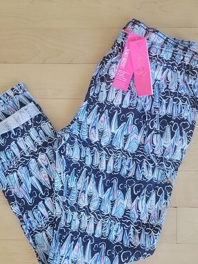 NWT Lilly Pulitzer Taron Linen Pant, Low Tide Navy Sails And Stripes